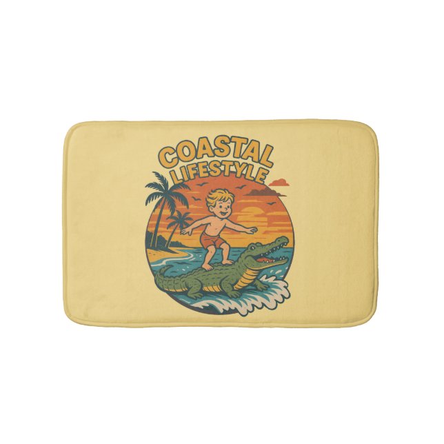 Tapete De Banheiro Coastal Lifestyle Gator Surfing - Retro Surf Beach (frente)