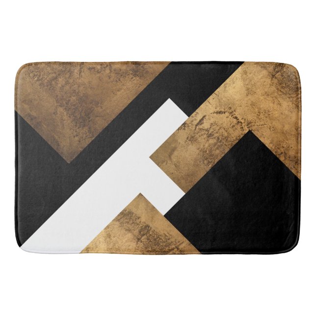 Tapete De Banheiro Cobre Dourado Preto Geométrico Chic (Frente)