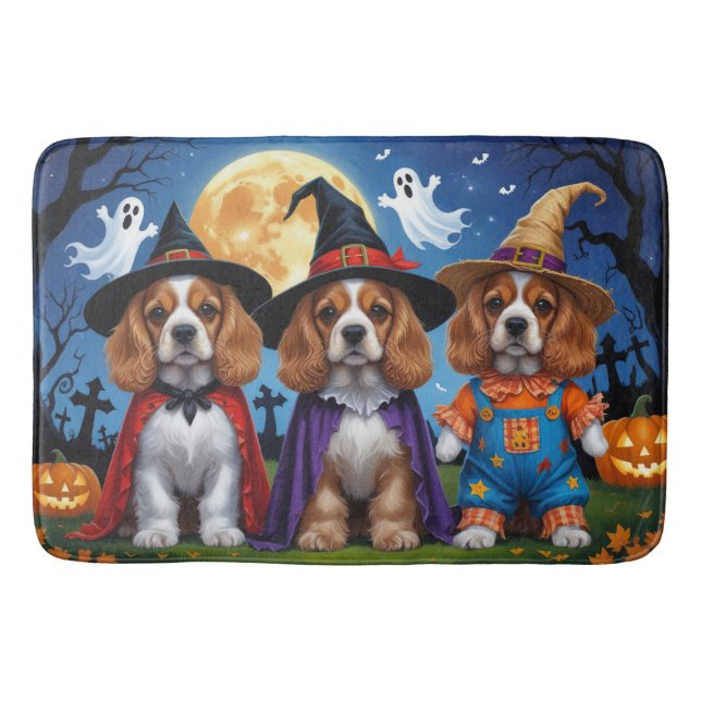 Tapete De Banheiro Cocker Spaniel Cães Pumpkin Halloween Engraçado (Frente)
