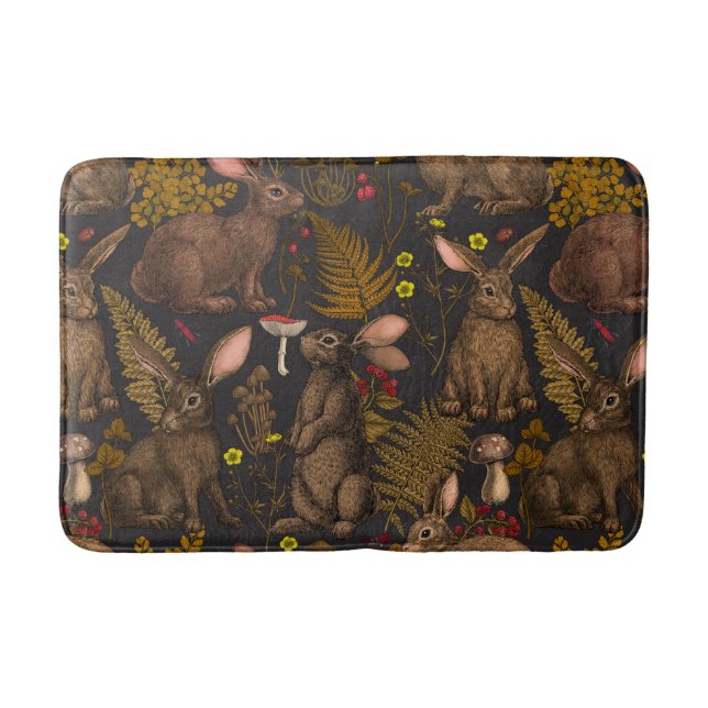 Tapete De Banheiro Coelhos e flora florestal Bath Mat (Frente)