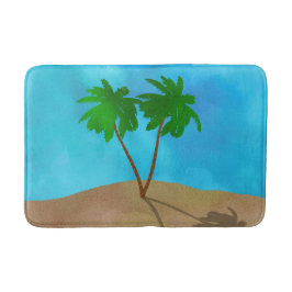 Tapete De Banheiro Colagem Cena da Praia com Palmeira em Aquarela