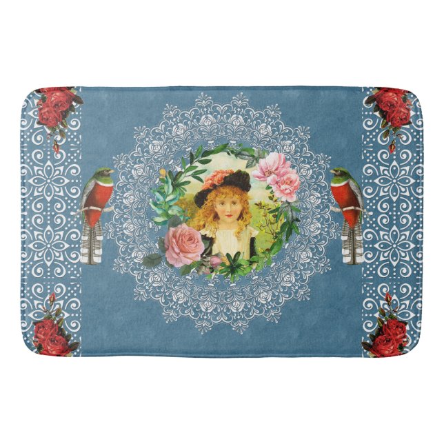 Tapete De Banheiro Colagem da safra Retro com rendas e flores (Frente)