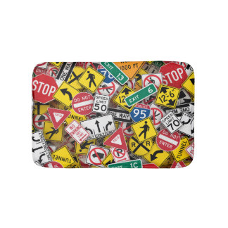 Tapete De Banheiro Colagem de Sinal de Estrada Diversão de Instrutor