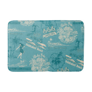 Tapete De Banheiro Colagem Vintage Viagem havaiana em Teal