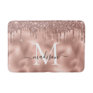 Tapete De Banheiro Colírio cor-de-rosa, monograma Dourado, Rosa metál