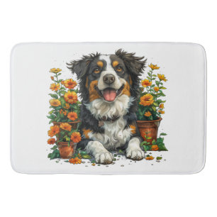 Tapete De Banheiro Collie De Borda Corta Em Flores