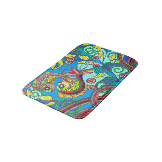Tapete De Banheiro Colorful Fish & Floral Art Bath Mat 