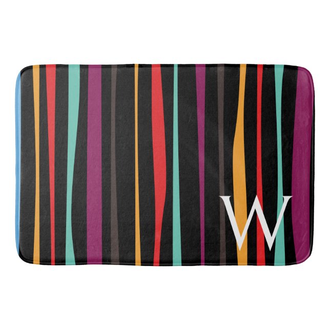 Tapete De Banheiro Colorful stripes custom monogram Bath Mat (Frente)