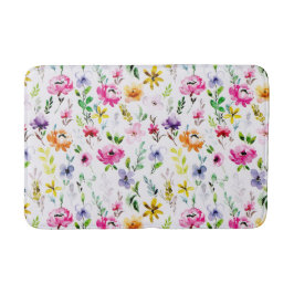Tapete De Banheiro Colorida Aquarela Pastel Flores Bath Mat