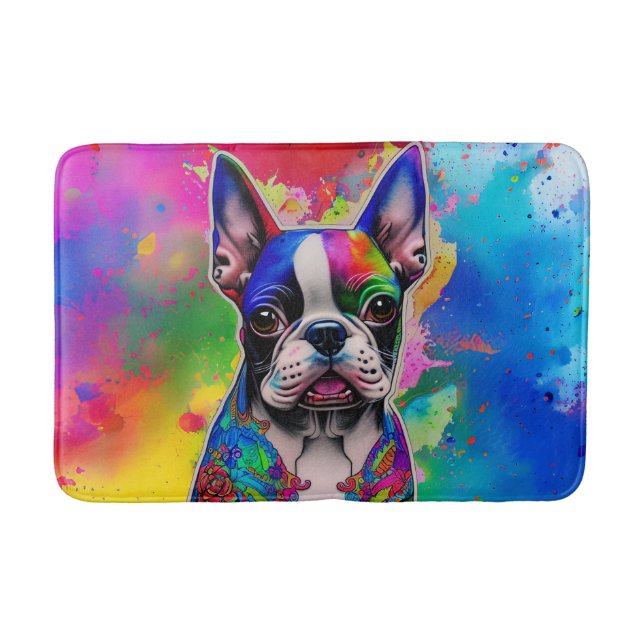 Tapete De Banheiro Colorida Boston Terrier Paint Splashes (Frente)