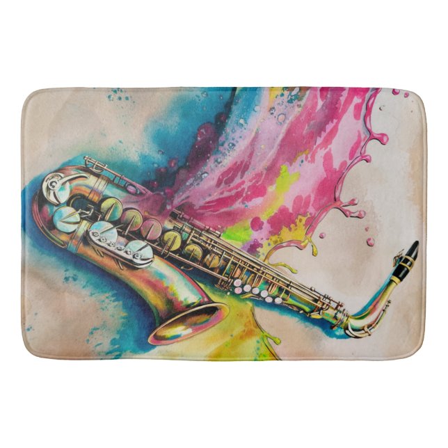 Tapete De Banheiro Colorida Esplash de Aquarela Saxofone (Frente)