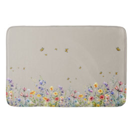 Tapete De Banheiro Colorida Flor Silvestre Aquarela com Borboleta