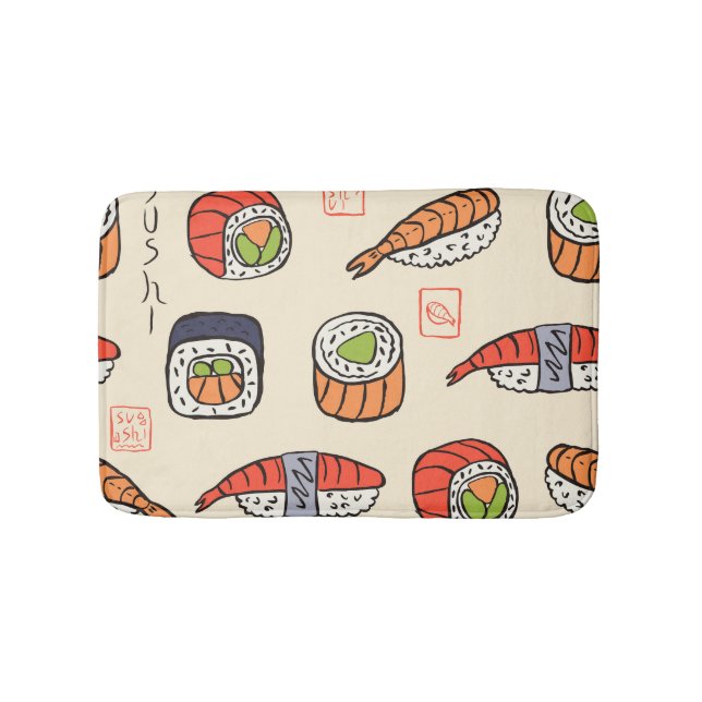 Tapete De Banheiro Comida sushi, design de padrão uniforme. (frente)