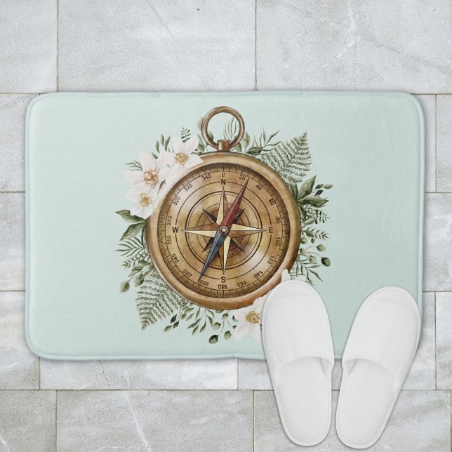 Tapete De Banheiro Compass Floral de Aquarela (In situ bathroom floor)