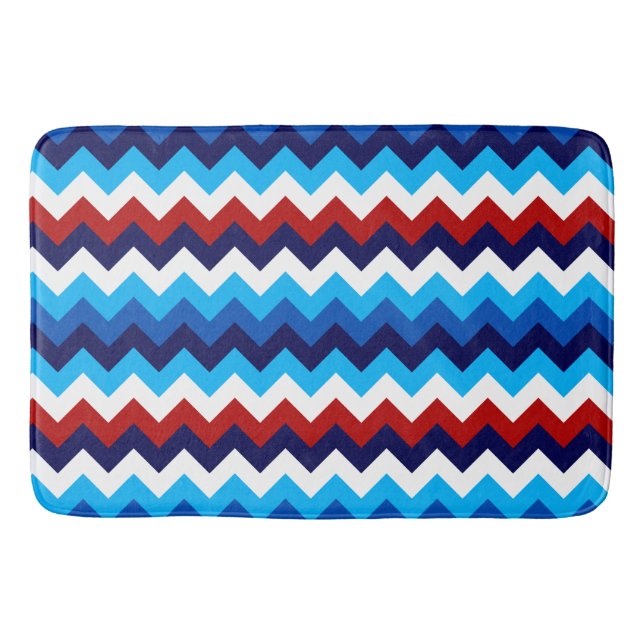 Tapete De Banheiro Cool Red White Blue Chevron Print Large Bath Mat (Frente)