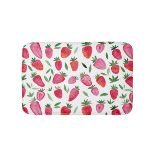 Tapete De Banheiro Cor da água cúbica padrão de morangos Bath Mat
