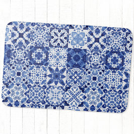 Tapete De Banheiro Cor da Água do Padrão do Azulejo Branco Azul do Me