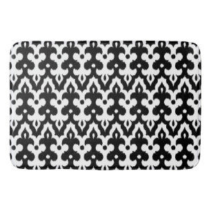 Tapete De Banheiro Cor damasco de Ikat marroquina, preto e branco