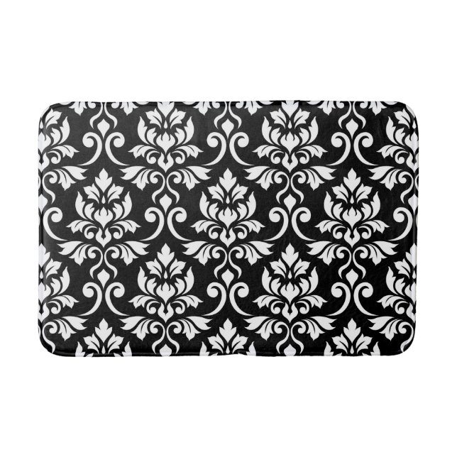 Tapete De Banheiro Cor damasco em branco em preto (Frente)