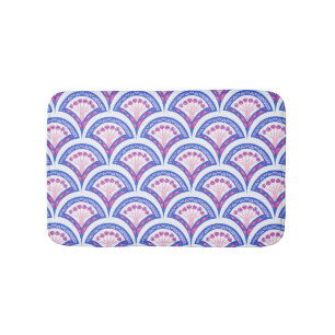 Tapete De Banheiro cor damasco floral azul
