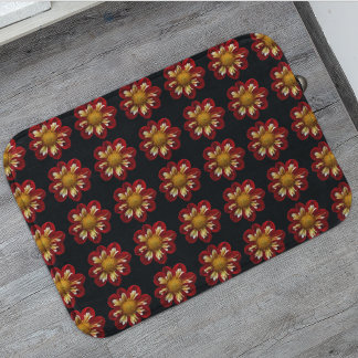 Tapete De Banheiro Cor Vermelha Dahlia Padrão Floral em Preto
