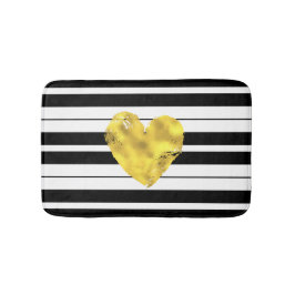 Tapete De Banheiro Coração Dourado, listras preto e branco