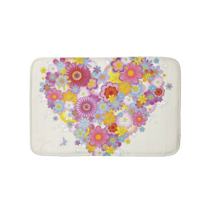 Tapete De Banheiro Coração floral com borboletas