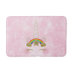Tapete De Banheiro Coração Rosa Estrela Arco-íris Dourado Corno de Un