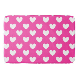 Tapete De Banheiro Corações brancos de polca em rosa fuchsia
