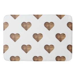 Tapete De Banheiro Corações de Madeira Marrom-Russo Simétrico Grande