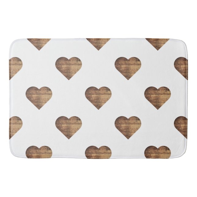 Tapete De Banheiro Corações de Madeira Marrom-Russo Simétrico Grande (Frente)