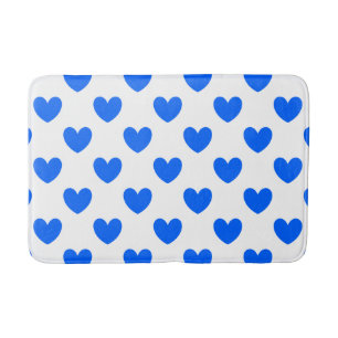 Tapete De Banheiro Corações de polca azul em branco