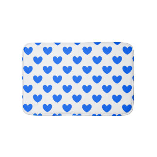 Tapete De Banheiro Corações de polca azul em branco