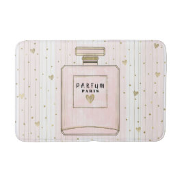 Tapete De Banheiro Corações Rosa e Dourado Paris Perfume Moda Chic