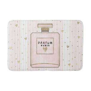Tapete De Banheiro Corações Rosa e Dourado Paris Perfume Moda Chic