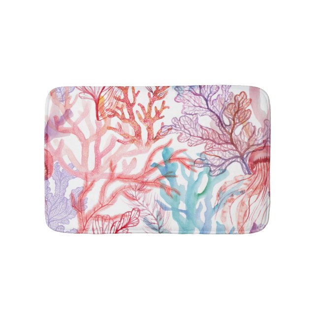 Tapete De Banheiro Corais aquosos: padrão do mundo subaquático. (frente)