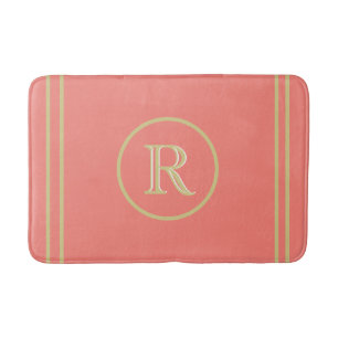 Tapete De Banheiro Coral Chic Elegante e Monograma Personalizado Dour