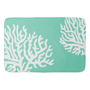 Tapete De Banheiro Coral do mar branco & verde litorais do vidro do