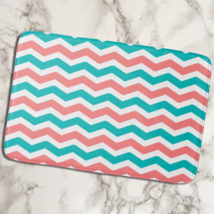 Tapete De Banheiro Coral e cerceta Chevron