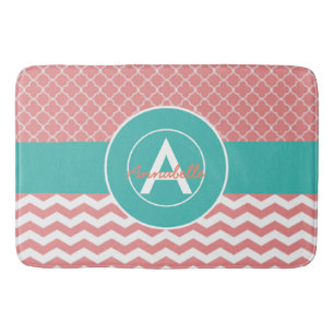 Tapete De Banheiro Coral Teal Chevron Quatrefoil