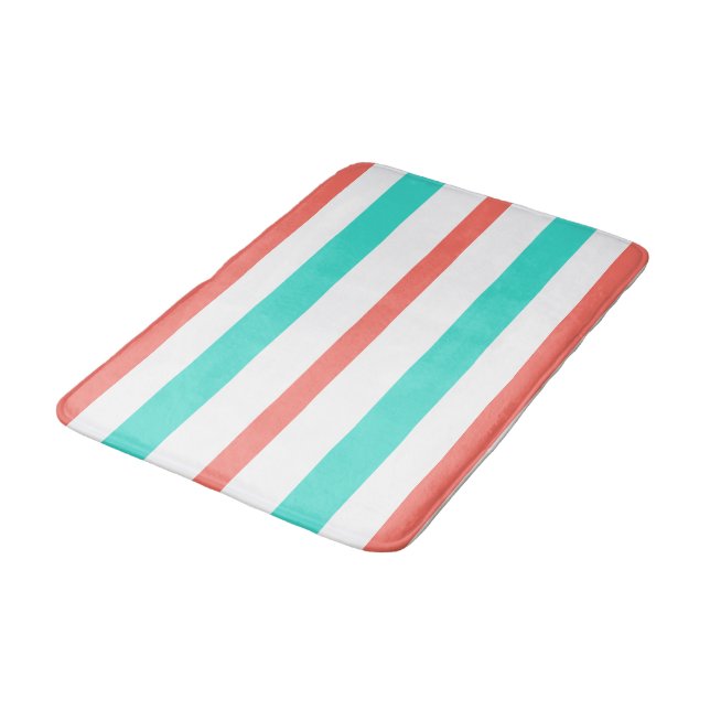 Tapete De Banheiro Coral Turquoise White Summer Stripes (Angulado)
