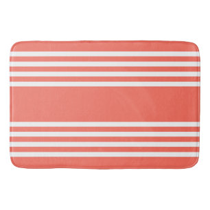 Tapete De Banheiro Coral vivo e padrão branco de quatro faixas