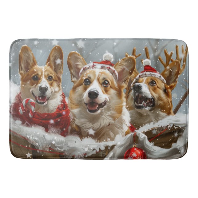 Tapete De Banheiro Corgi Cachorro Festivo (Frente)