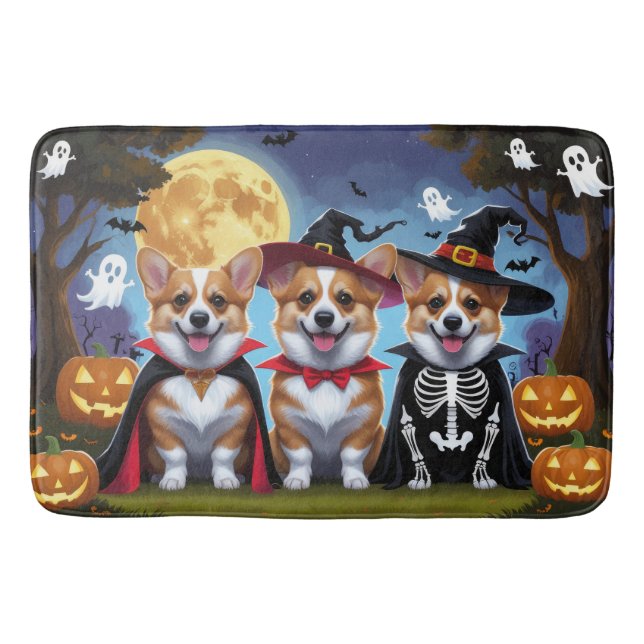 Tapete De Banheiro Corgi Dogs Pumpkin Halloween Engraçado (Frente)