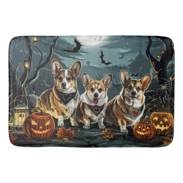 Tapete De Banheiro Corgi Halloween Spooky (Frente)