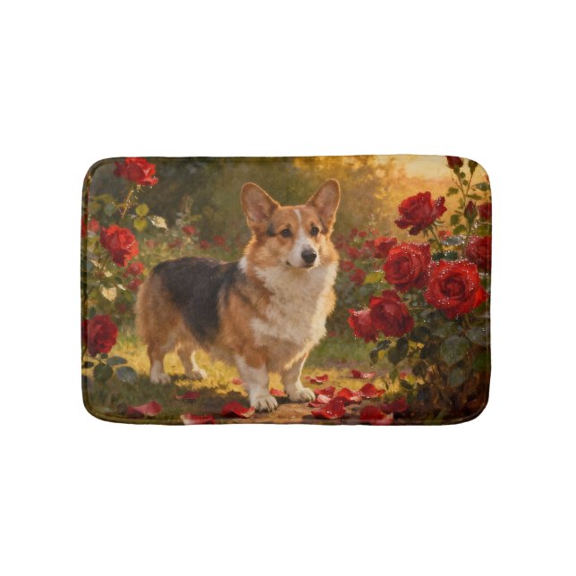 Tapete De Banheiro Corgi nas Rosas V (frente)