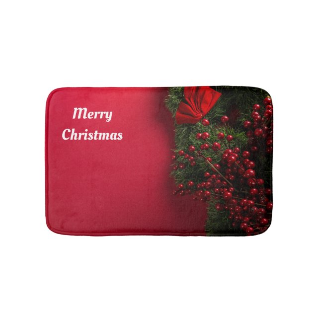 Tapete De Banheiro coroa de natal com bagas vermelhas (frente)