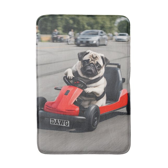 Tapete De Banheiro Corrida Pug go-kart (Frente Vertical)