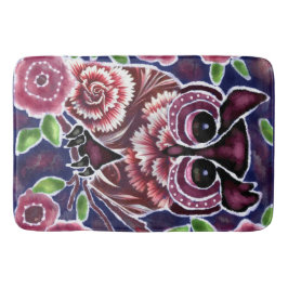 Tapete De Banheiro Coruja Whimsical na ramificação Flor Azul Rosa