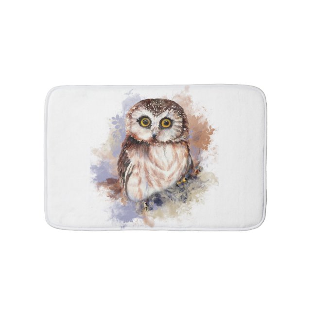 Tapete De Banheiro Cota Watercolor Owl Bird Nature art (frente)